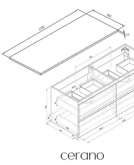 Kúpeľňový nábytok CERANO - Kúpeľňová skrinka Carole - čierna matná + doska pod umývadlo z lit. mramoru Elanys - 12 mm - biela matná - 120x49,2x46 CER-679343