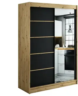 Šatníkové skrine Skriňa Halifax V2 150 Dub Artisan/čierna/Zrkadlo