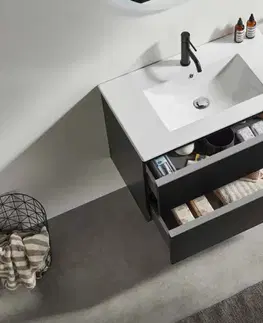 Kúpeľňový nábytok CERANO - Kúpeľňová skrinka Velora - čierna matná, úchytka chróm + keramické umývadlo Todo - 61x55x46,5 CER-664912