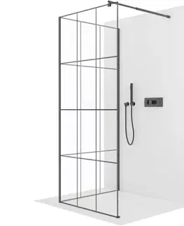 Sprchovacie kúty CERANO - Sprchová zástěna Walk-in Onyx Corner Round L/P - 8 mm - kulatá vzpěra - černá matná, industriální sklo - 90x140x200  CER-670412
