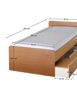 Postele KONDELA Duet 80262 90 posteľový rám s úložným priestorom buk