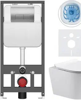 Záchody CERANO - Kompletný WC set Basic/Carlito - biela lesklá - WC tlačidlo Modulo/Strieborná - závesné - predstenová inštalácia - 48,5x36,5 CER-8050BD86058