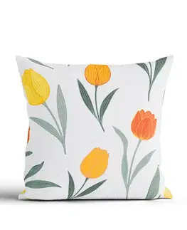 Dekoračné obliečky MKLozkoviny.sk Bavlnená obliečka na vankúš Renforcé 40 × 40 cm - Kvety tulipánov oranžové-  -