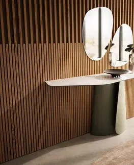 Konzolové stolíky DELIFE Konzolový stolík Edge polygonálny 180×50 cm keramika onyx šampanské Livos kov titánová farba
