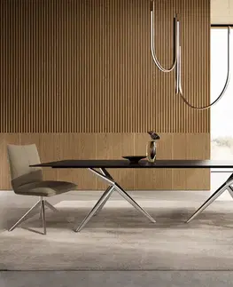 Jedálenské stoly DELIFE Jedálenský stôl Edge 300x100 keramika Laminam®Noir Desir hnedá Estelar okrúhly nerezová oceľ