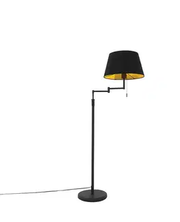 Stojace lampy Stojaca lampa čierna s čiernym tienidlom a nastaviteľným ramenom - Ladas Deluxe