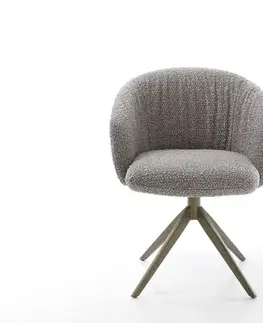 Jedálenské stoličky DELIFE Jedálenská stolička Caja-Flex s opierkami bouclé strieborno sivá krížová podstava široká titánová farba 360° otočná hojdacia funkcia vrecková pružina