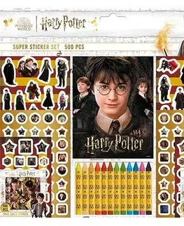 Nalepovačky, vystrihovačky, skladačky Samolepkový set s maľovankami a voskovkami 500 ks - Harry Potter