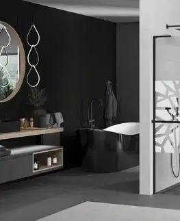 Sprchové dvere MEXEN/S - Kioto+ L Sprchová zástena WALK-IN s poličkou a držiakom uterákov 100 x 200, biely vzor, čierna 800-100-123-70-85