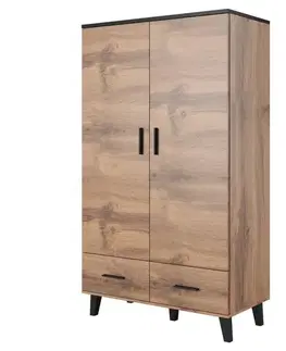 Šatníkové skrine CAMA MEBLE Lotta 2D2S dvojdverová šatníková skriňa so zásuvkami dub wotan / čierna