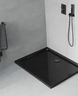 Vane MEXEN/S - Flat Sprchová vanička obdĺžniková slim 140 x 100, čierna + čierny sifón 40701014B