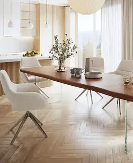 Jedálenské stoly DELIFE Jedálenský stôl Edge 300x100 XL akácia hnedá sklo Live-Edge