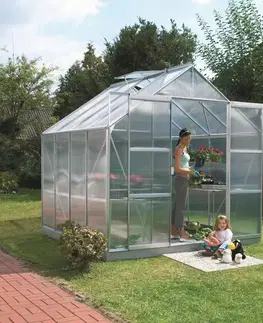Skleníky Skleník VITAVIA URANUS 6700 polykarbonát strieborný Dekorhome