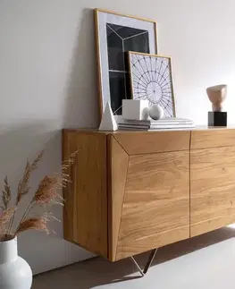 Komody DELIFE Komoda Kayu 145x40x70 cm akácia prírodná 3 dvierka podstava v tvare V