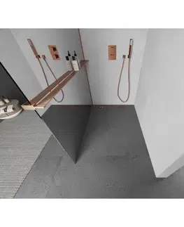 Sprchové dvere MEXEN/S - Kioto+ L Sprchová zástena WALK-IN s poličkou a držiakom uterákov 70 x 200, zrkadlová, meď kartáčovaná 800-070-123-65-50