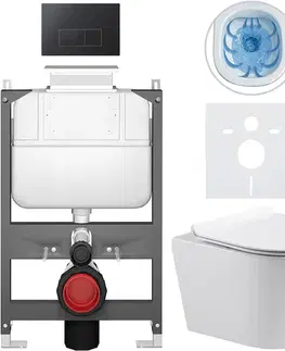 Záchody CERANO - Kompletný WC set Basic/Carlito - biela lesklá - WC tlačidlo Modulo/Čierna - ovládanie zhora - predstenová inštalácia - 48,5x36,5 CER-8050BD86050
