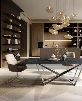 Jedálenské stoly DELIFE Jedálenský stôl Edge zaoblený 240×120 cm keramika Laminam® Nero Greco antracitová pavúk plochá oceľ nerezová oceľ