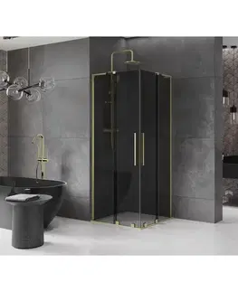 Sprchovacie kúty MEXEN/S - Velar L Duo sprchovací kút, posuvné dvere 100 x 100, grafit, zlato kartáčovaná 871-100-100-02-43-55
