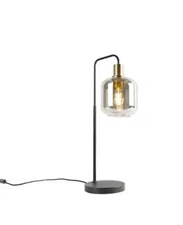 Stolné lampy Inteligentná stolná lampa čierna so zlatom a dymovým sklom vrátane Wifi A60 - Zuzanna