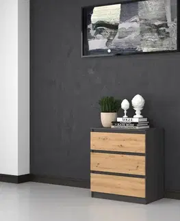 Komody a skrinky Zásuvková komoda WALMA M3, antracit/ dub artisan