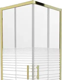 Vane MEXEN/S - Rio sprchovací kút štvorec 70 x 70, pruhy, zlato + vanička Rio vrátane výpuste 860-070-070-50-20-4510