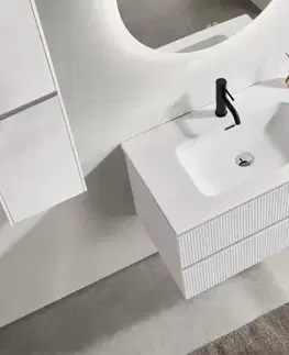 Kúpeľňový nábytok CERANO - Kúpeľňová skrinka Carole - biela matná ryhovaná + keramické umývadlo Novo - biela lesklá - 101x49,5x46,5 CER-731114
