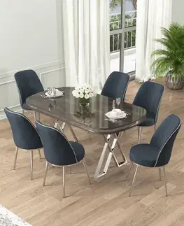 Jedálenské sety Dining Table & Chairs Set (7 Pieces) Lai - Anthracite, Chrome