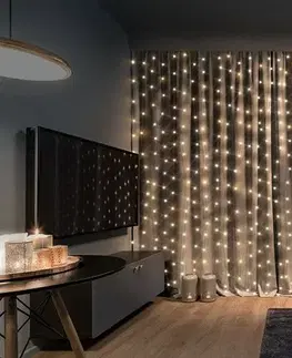 Vianočné dekorácie Solight Okenný vianočný záves, 300 mini LED, 1,5 x 1,2 m, s časovačom
