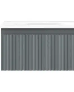 Kúpeľňový nábytok MEXEN/S - Rivel kúpeľňová skrinka 50 cm s umývadlom Vela, 1 šuplík, reliéf, grafit mat/biela mat 91A20-05023-1-BF66-W23M01