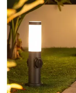 Predlžovacie káble Brilagi - Vonkajšia lampa s 2 zásuvkami SCHUKO NOVA 1xE27/15W/230V 40 cm IP44 antracit FG-KH142PSH-40-2SO-ANT