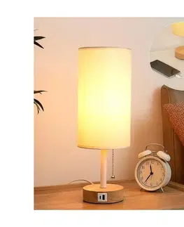 Lampy Brilagi - Stolová lampa s USB portom TABLON 1xE27/25W/230V dub/biela/krémová BRI600