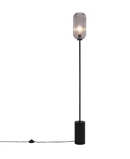 Stojace lampy Art Deco stojaca lampa čierna s dymovým sklom - Rid