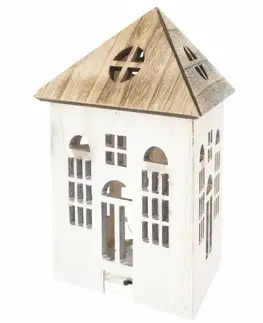Záhradné slnečníky a doplnky Drevený domček s LED svetlom, 17 x 15 x 21,5 cm