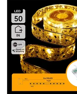Vianočné dekorácie  B.V.  - LED reťaz 50xLED/3xAA 5m teplá biela zlatá B103033XA