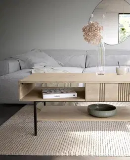 Konferenčné stolíky DELIFE Konferenčný stolík Nereos 130x60 cm mango white wash kov čierna