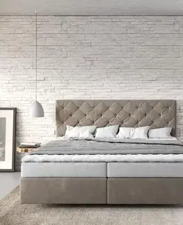 Postele Boxspring DELIFE Boxspring posteľ Dream-Great 180×200 cm mikrovlákno béžová s matracom a topperom