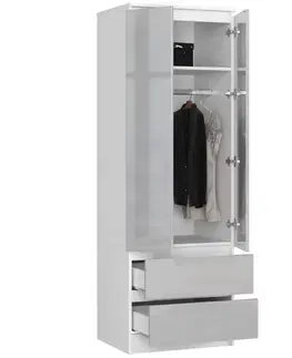 Šatníkové skrine Šatníková skriňa AJA60, biela / metalický lesk