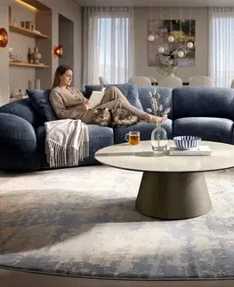 Konferenčné stolíky DELIFE Konferenčný stolík Edge okrúhly 100×100 cm keramika onyx champagne Borna titánová farba efekt