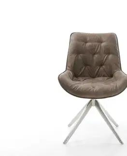 Jedálenské stoličky DELIFE Otočná jedálenská stolička Taimi-Flex mikrovlákno taupe vintage krížová podstava široká nerezová oceľ 360° otočná s hojdacou funkciou