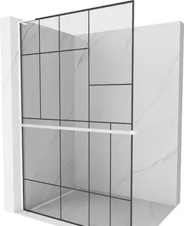 Sprchové dvere MEXEN/S - Kioto+ L Sprchová zástena WALK-IN s poličkou a držiakom uterákov 110 x 200, čierny vzor, biela 800-110-123-20-78