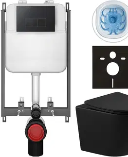 Záchody CERANO - Kompletný WC set Basic/Cesso - čierna matná - WC tlačidlo Modulo/Čierna - na zamurovanie - 49x36 CER-8050BD86366