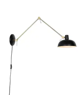 Nástenné osvetlenie Retro nástenná lampa čierna s bronzovou - Milou