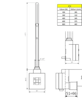 Radiátory do kúpeľne SAPHO - KTX vykurovacia tyč s termostatom s krytom pre kábel, 200 W, chróm KTX-CW-200