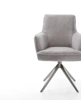 Jedálenské stoličky DELIFE Jedálenská stolička Heira-Flex s opierkami manšester strieborno sivá krížová podstava široká grafitová 360° otočná hojdacia funkcia vrecková pružina