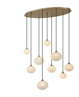 Závesné svietidlá Art Deco závesná lampa zlatá s opálovým sklom 9-svetiel - Yani