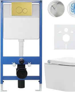 Záchody CERANO - Kompletní WC set Profi/Cronus Standard - bílá lesklá - WC tlačítko Duo/Zlatá - předstěnová instalace - 59,3x38,4  CER-213039