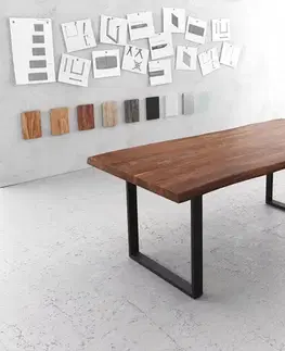 Jedálenské stoly DELIFE Jedálenský stôl Edge 200x100 XL akácia hnedá kov čierna Live-Edge