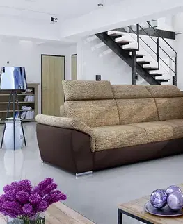 Sedacie súpravy NABBI Leren P rohová sedačka s rozkladom a úložným priestorom cappuccino / tmavohnedá