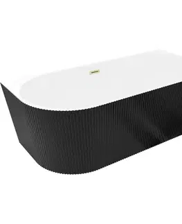 Vane MEXEN/S - Silo voľne stojaca rohová vaňa pravá reliéf 170 x 80, biela/čierna, sifón a prepad zlatá kartáčovaná 52891708075P-55