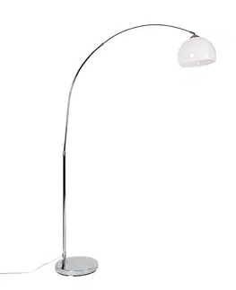 Oblúkové lampy Moderná oblúková lampa chrómová s bielym tienidlom - Arc Basic